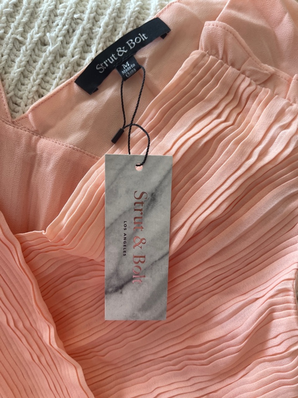 Strut & Bolt Peach Pleated V-Neck Dress - Picture 2 of 7